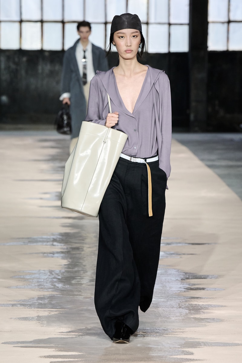 boss marco falconi spring/summer 2026 milan fashion week tailoring boris acket artists paradox contrasts leather double pleated suits dresses shorts italian wool