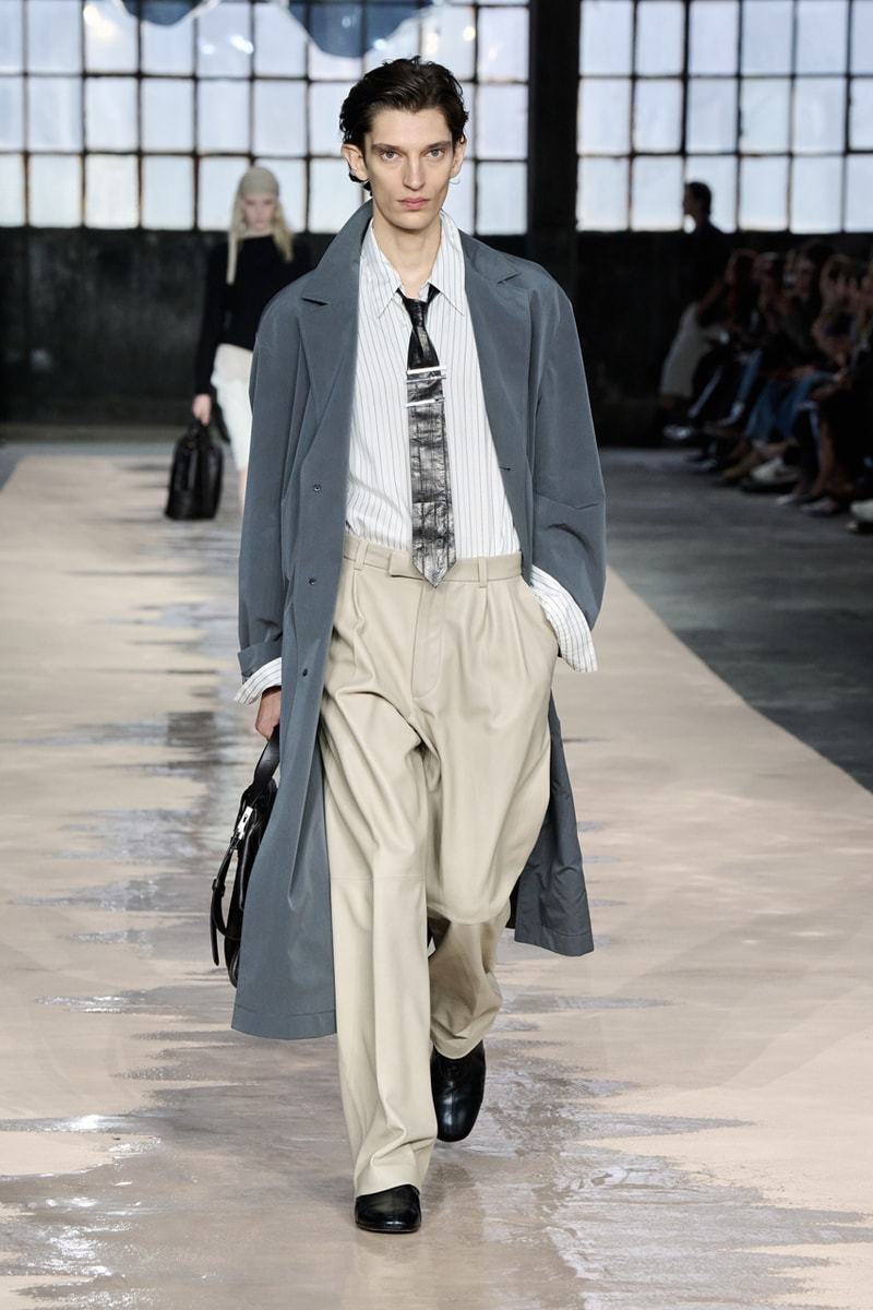 boss marco falconi spring/summer 2026 milan fashion week tailoring boris acket artists paradox contrasts leather double pleated suits dresses shorts italian wool