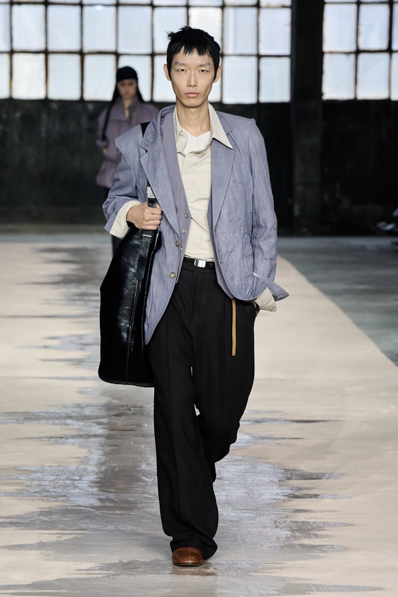 boss marco falconi spring/summer 2026 milan fashion week tailoring boris acket artists paradox contrasts leather double pleated suits dresses shorts italian wool
