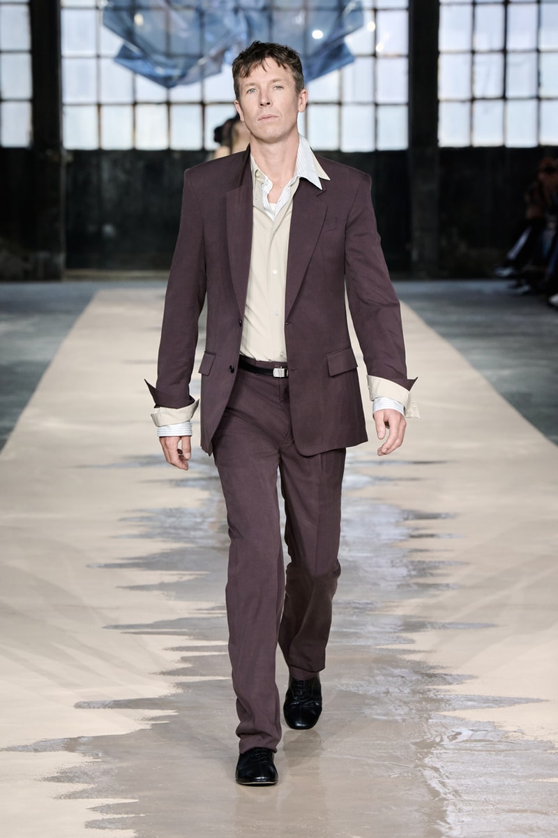boss marco falconi spring/summer 2026 milan fashion week tailoring boris acket artists paradox contrasts leather double pleated suits dresses shorts italian wool
