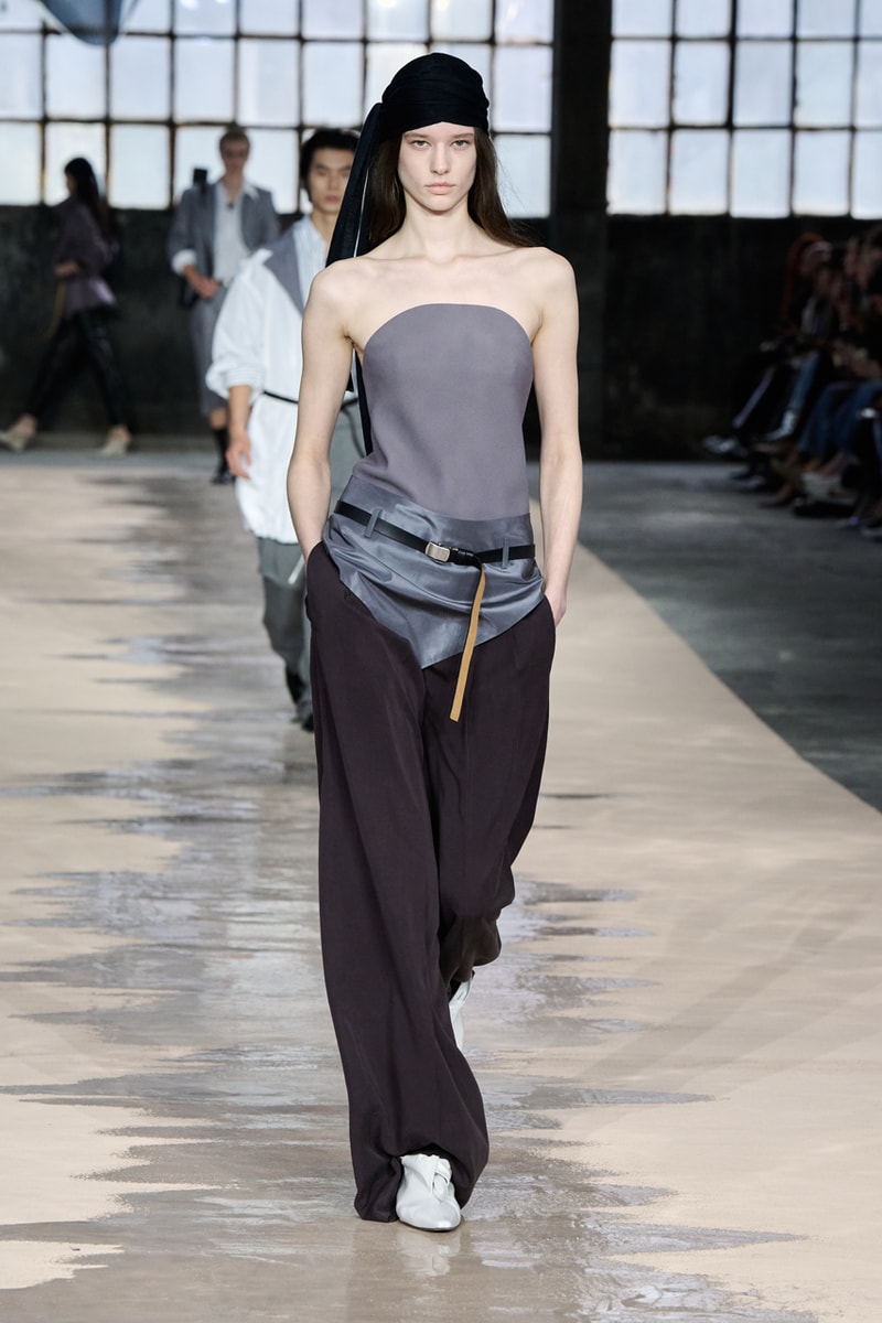 boss marco falconi spring/summer 2026 milan fashion week tailoring boris acket artists paradox contrasts leather double pleated suits dresses shorts italian wool