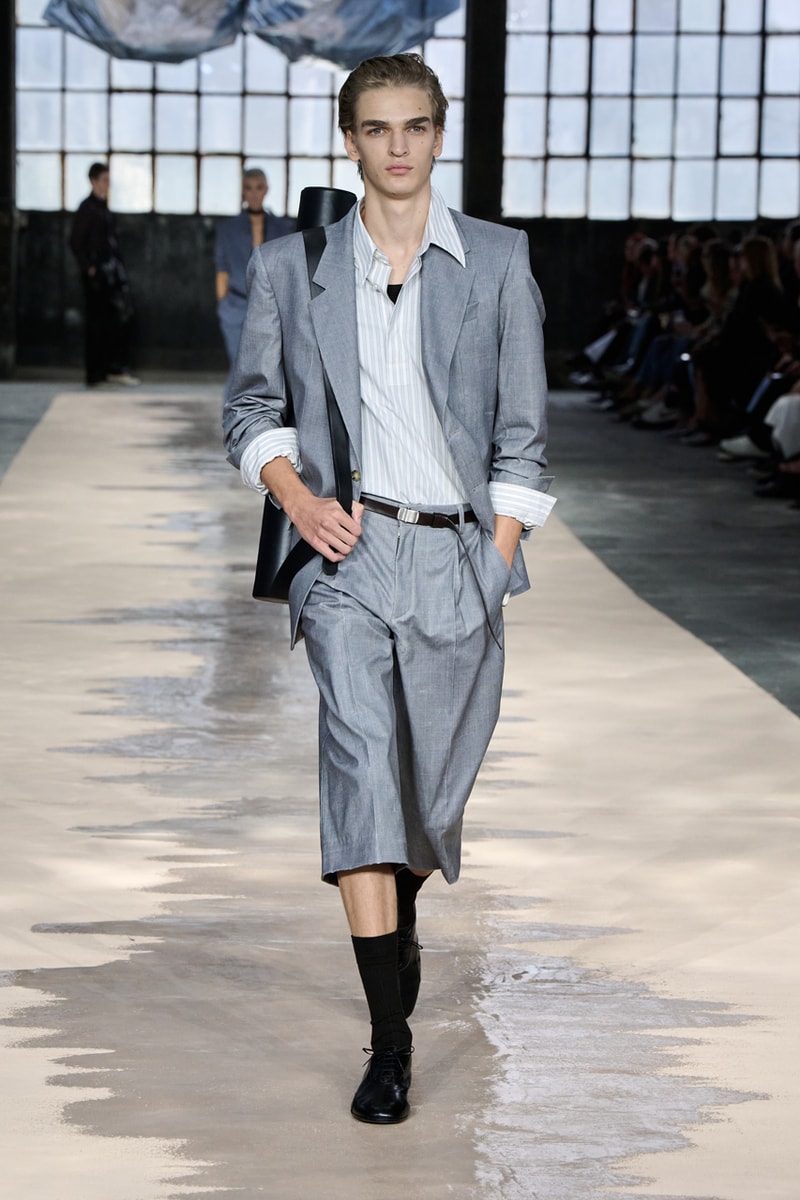 boss marco falconi spring/summer 2026 milan fashion week tailoring boris acket artists paradox contrasts leather double pleated suits dresses shorts italian wool