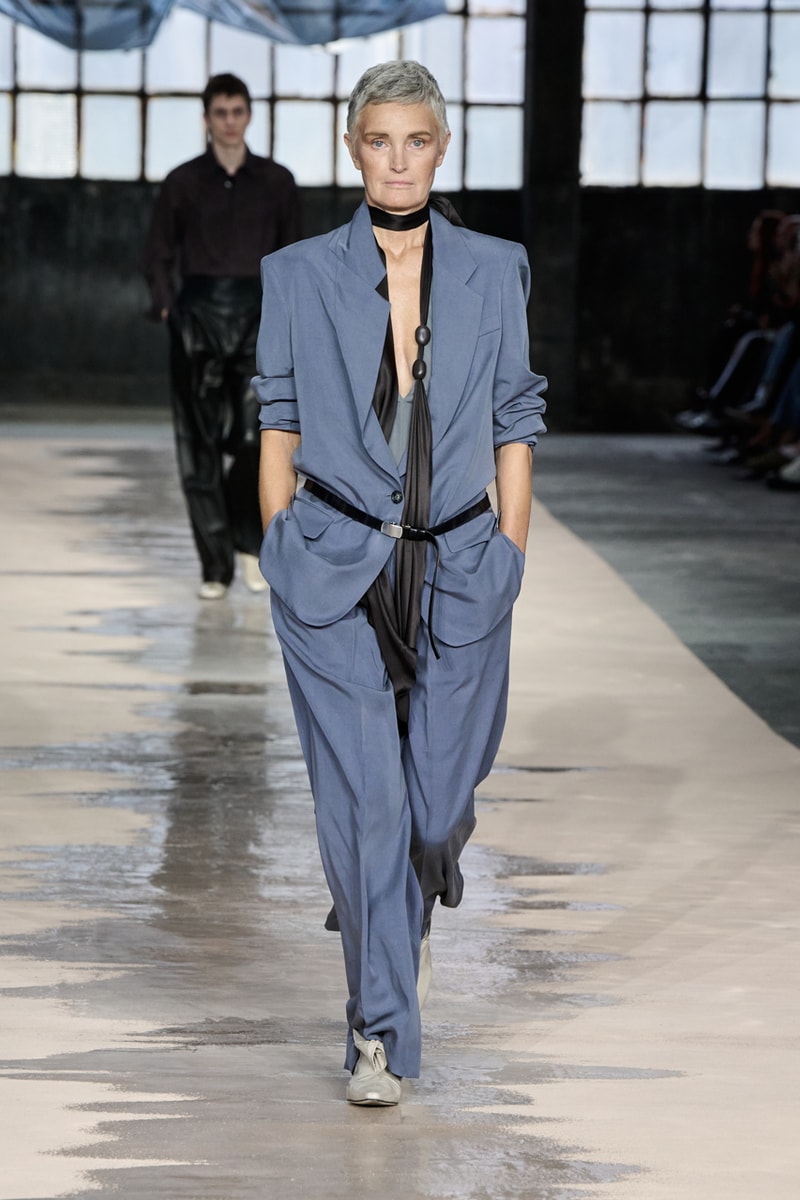 boss marco falconi spring/summer 2026 milan fashion week tailoring boris acket artists paradox contrasts leather double pleated suits dresses shorts italian wool