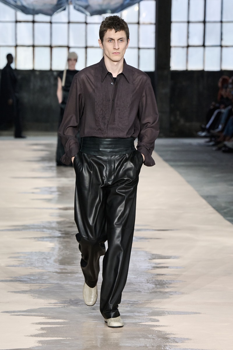 boss marco falconi spring/summer 2026 milan fashion week tailoring boris acket artists paradox contrasts leather double pleated suits dresses shorts italian wool