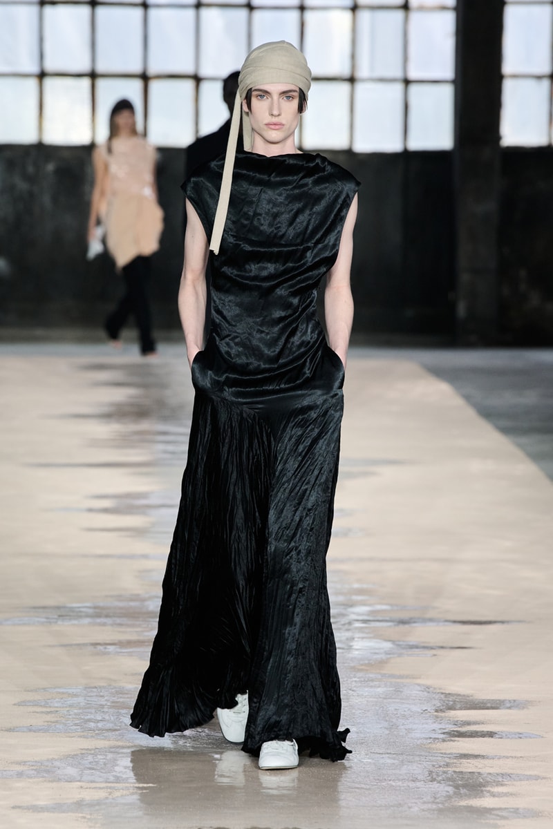 boss marco falconi spring/summer 2026 milan fashion week tailoring boris acket artists paradox contrasts leather double pleated suits dresses shorts italian wool