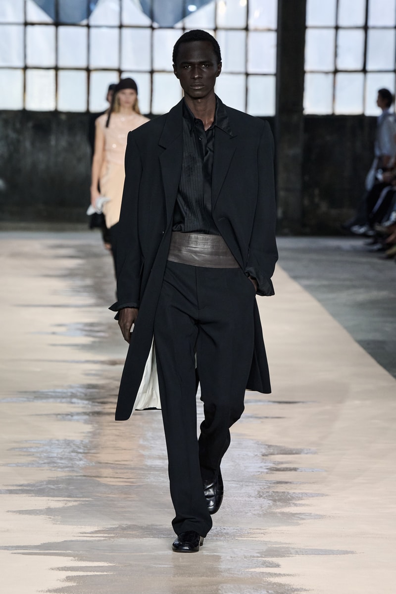 boss marco falconi spring/summer 2026 milan fashion week tailoring boris acket artists paradox contrasts leather double pleated suits dresses shorts italian wool