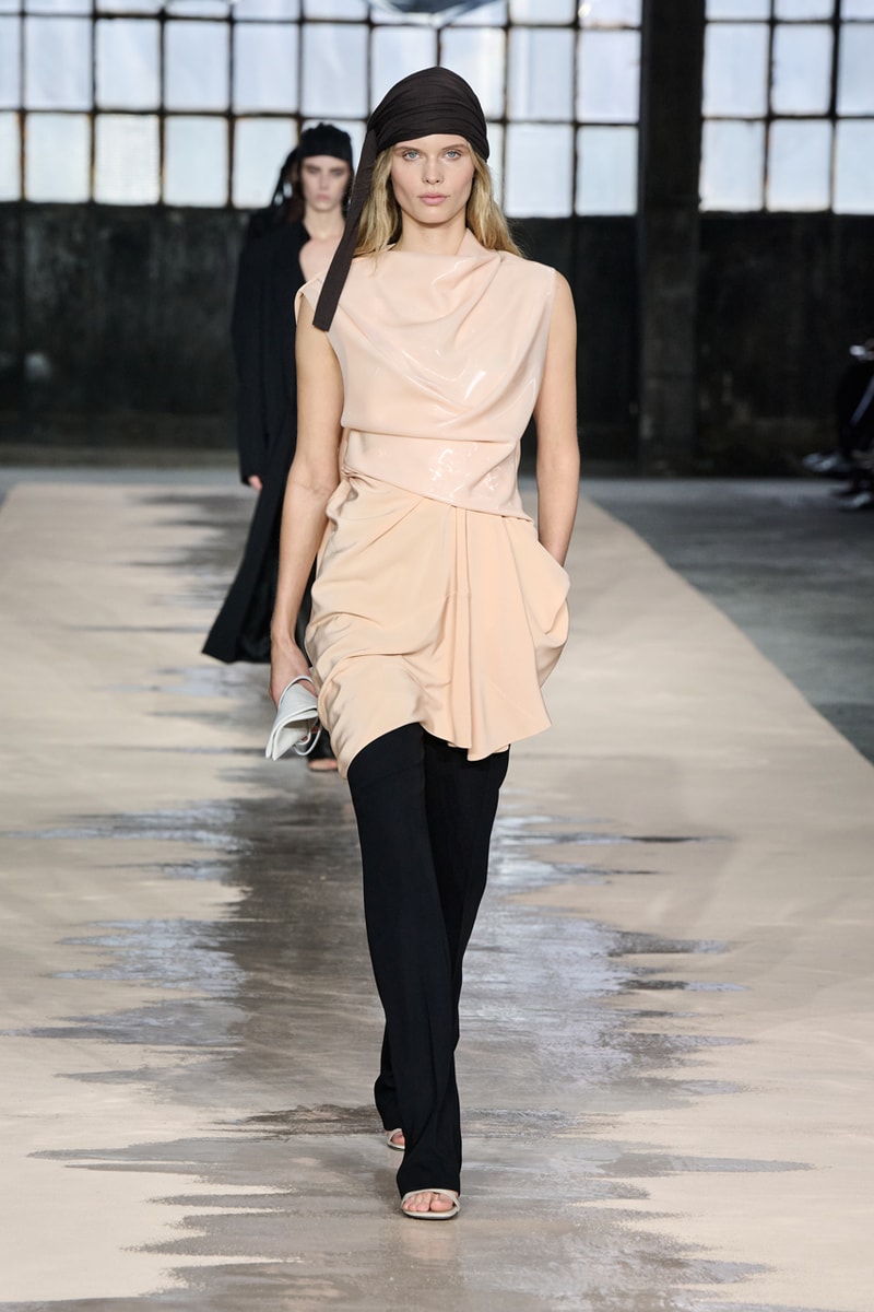 boss marco falconi spring/summer 2026 milan fashion week tailoring boris acket artists paradox contrasts leather double pleated suits dresses shorts italian wool