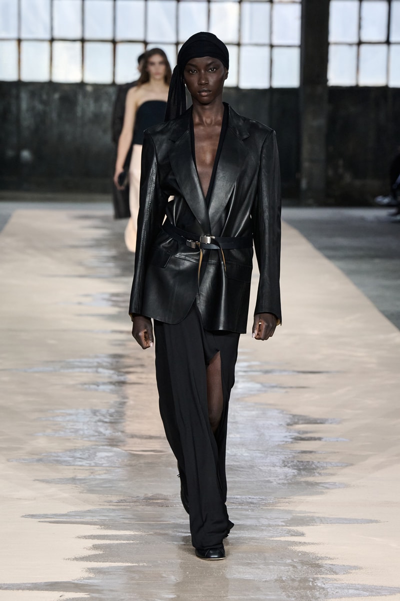 boss marco falconi spring/summer 2026 milan fashion week tailoring boris acket artists paradox contrasts leather double pleated suits dresses shorts italian wool