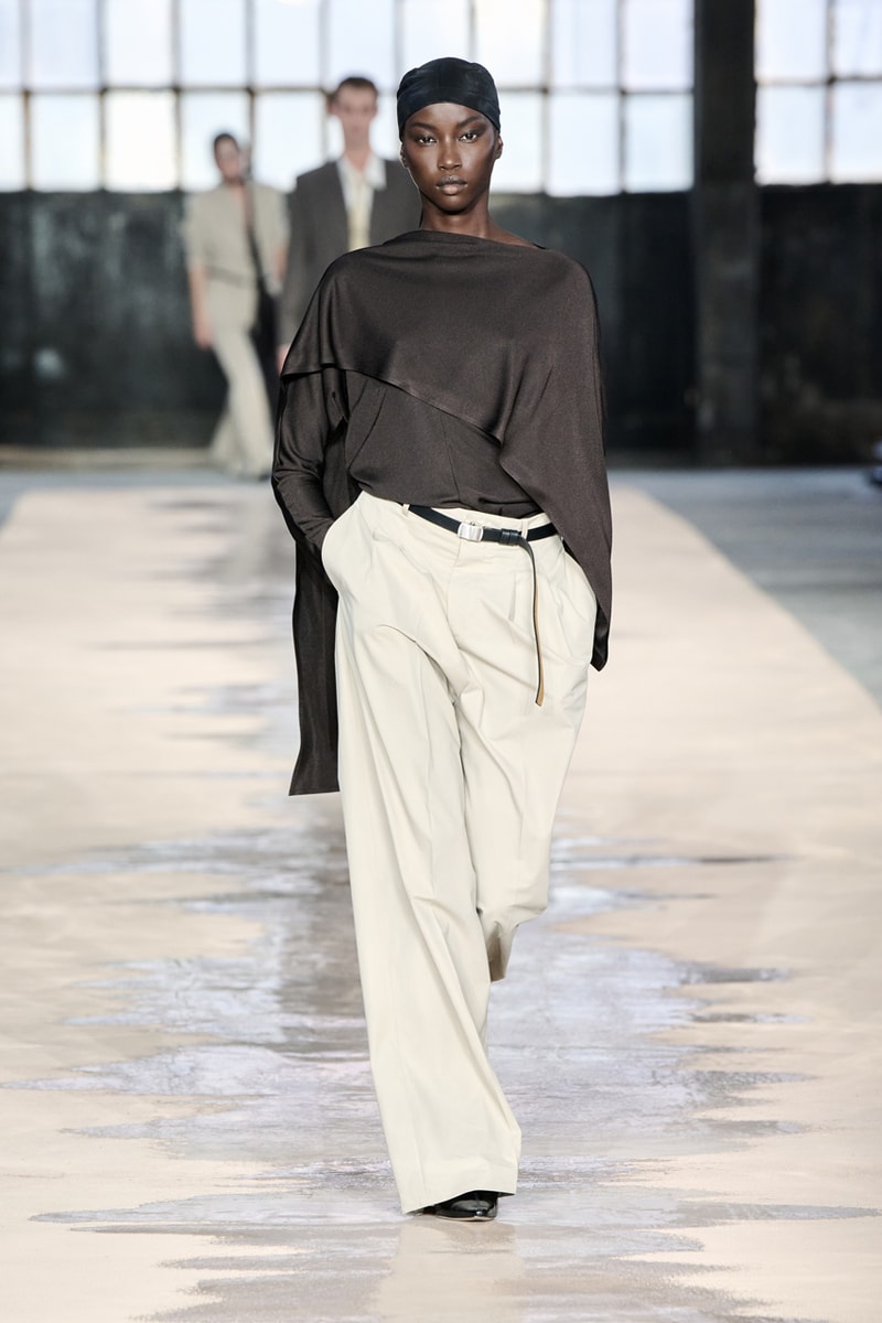 boss marco falconi spring/summer 2026 milan fashion week tailoring boris acket artists paradox contrasts leather double pleated suits dresses shorts italian wool