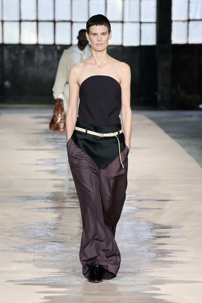 boss marco falconi spring/summer 2026 milan fashion week tailoring boris acket artists paradox contrasts leather double pleated suits dresses shorts italian wool