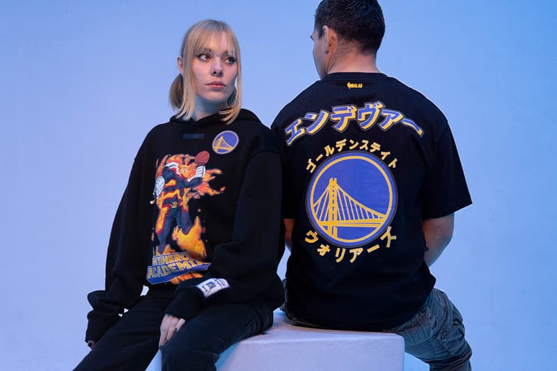 'My Hero Academia' and the NBA Team Up for Second Collaboration Collection Izuku Midoriya - Boston Celtics  Katsuki Bakugo - New York Knicks  Ochaco Uraraka - Miami Heat  Shoto Todoroki - Philadelphia 76ers  Eijiro Kirishima - Chicago Bulls  Endeavor - Golden State Warriors  Mirko - Los Angeles Lakers nbalab hyperfly crunchyroll