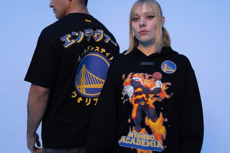 'My Hero Academia' and the NBA Team Up for Second Collaboration Collection Izuku Midoriya - Boston Celtics  Katsuki Bakugo - New York Knicks  Ochaco Uraraka - Miami Heat  Shoto Todoroki - Philadelphia 76ers  Eijiro Kirishima - Chicago Bulls  Endeavor - Golden State Warriors  Mirko - Los Angeles Lakers nbalab hyperfly crunchyroll