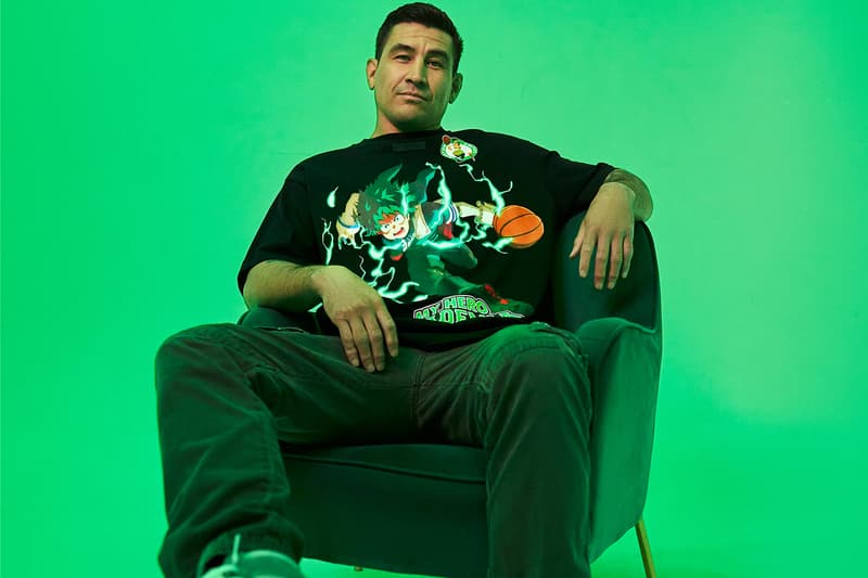 'My Hero Academia' and the NBA Team Up for Second Collaboration Collection Izuku Midoriya - Boston Celtics  Katsuki Bakugo - New York Knicks  Ochaco Uraraka - Miami Heat  Shoto Todoroki - Philadelphia 76ers  Eijiro Kirishima - Chicago Bulls  Endeavor - Golden State Warriors  Mirko - Los Angeles Lakers nbalab hyperfly crunchyroll