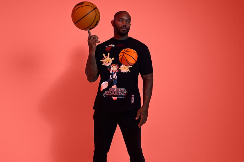 'My Hero Academia' and the NBA Team Up for Second Collaboration Collection Izuku Midoriya - Boston Celtics  Katsuki Bakugo - New York Knicks  Ochaco Uraraka - Miami Heat  Shoto Todoroki - Philadelphia 76ers  Eijiro Kirishima - Chicago Bulls  Endeavor - Golden State Warriors  Mirko - Los Angeles Lakers nbalab hyperfly crunchyroll