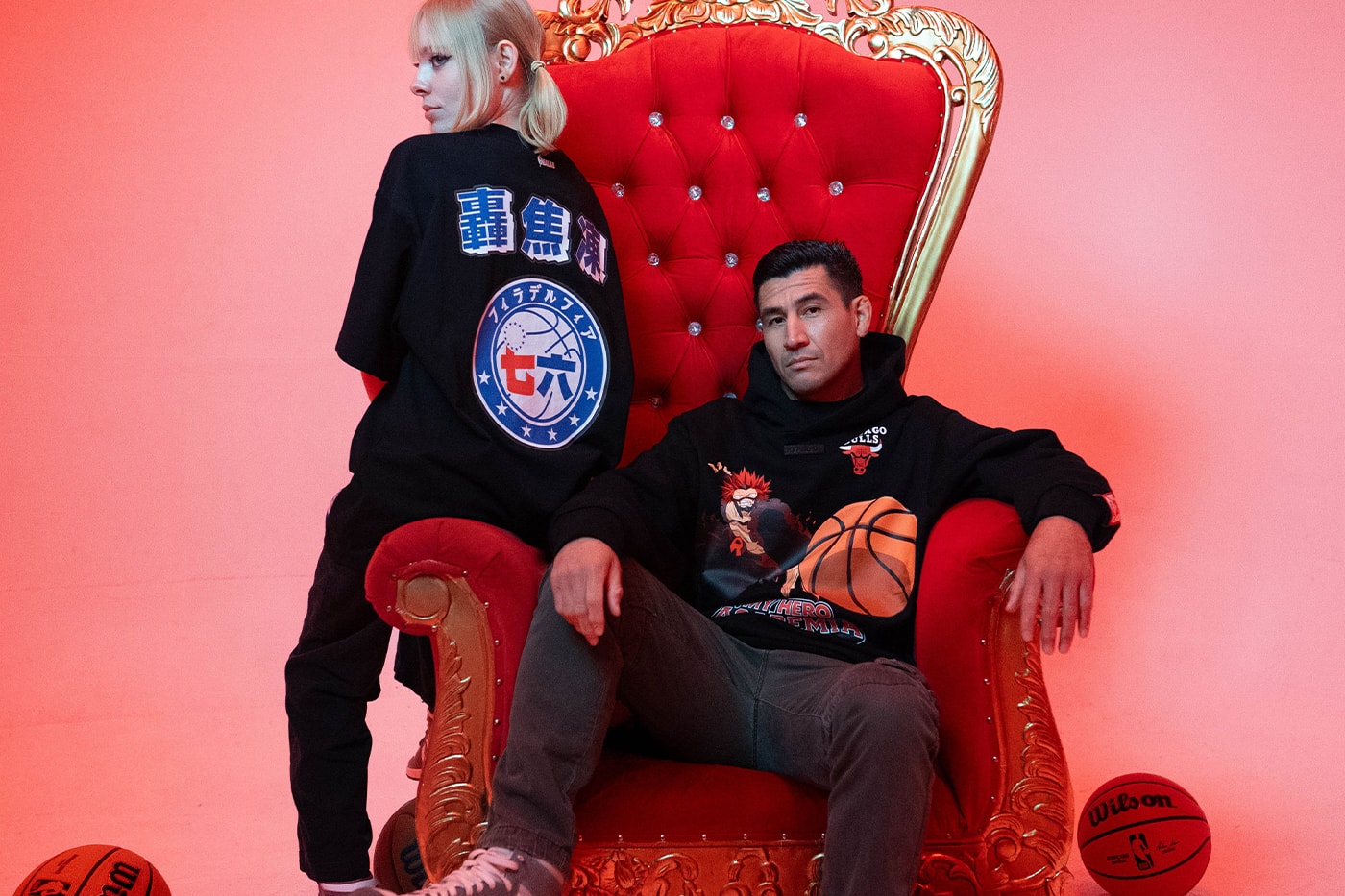 'My Hero Academia' and the NBA Team Up for Second Collaboration Collection Izuku Midoriya - Boston Celtics  Katsuki Bakugo - New York Knicks  Ochaco Uraraka - Miami Heat  Shoto Todoroki - Philadelphia 76ers  Eijiro Kirishima - Chicago Bulls  Endeavor - Golden State Warriors  Mirko - Los Angeles Lakers nbalab hyperfly crunchyroll