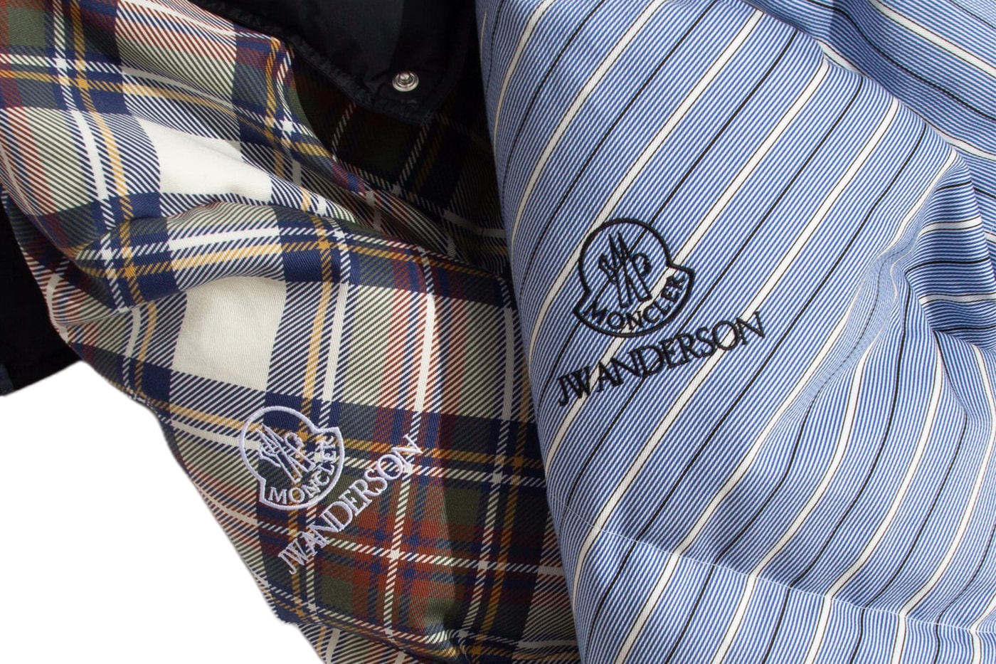 Moncler x JW Anderson Collection plaid puffer jacket multi striped puffer jacket blue white Release Info
