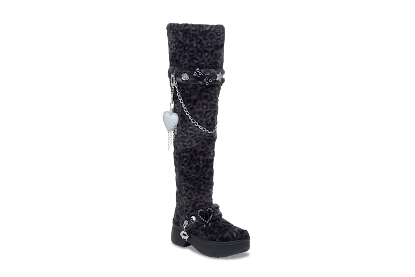 Crocs and T-Pain Show off Boots With the Fur Crocs Classic Unfurgettable Leopard Knee High Boot black 212387-0CU