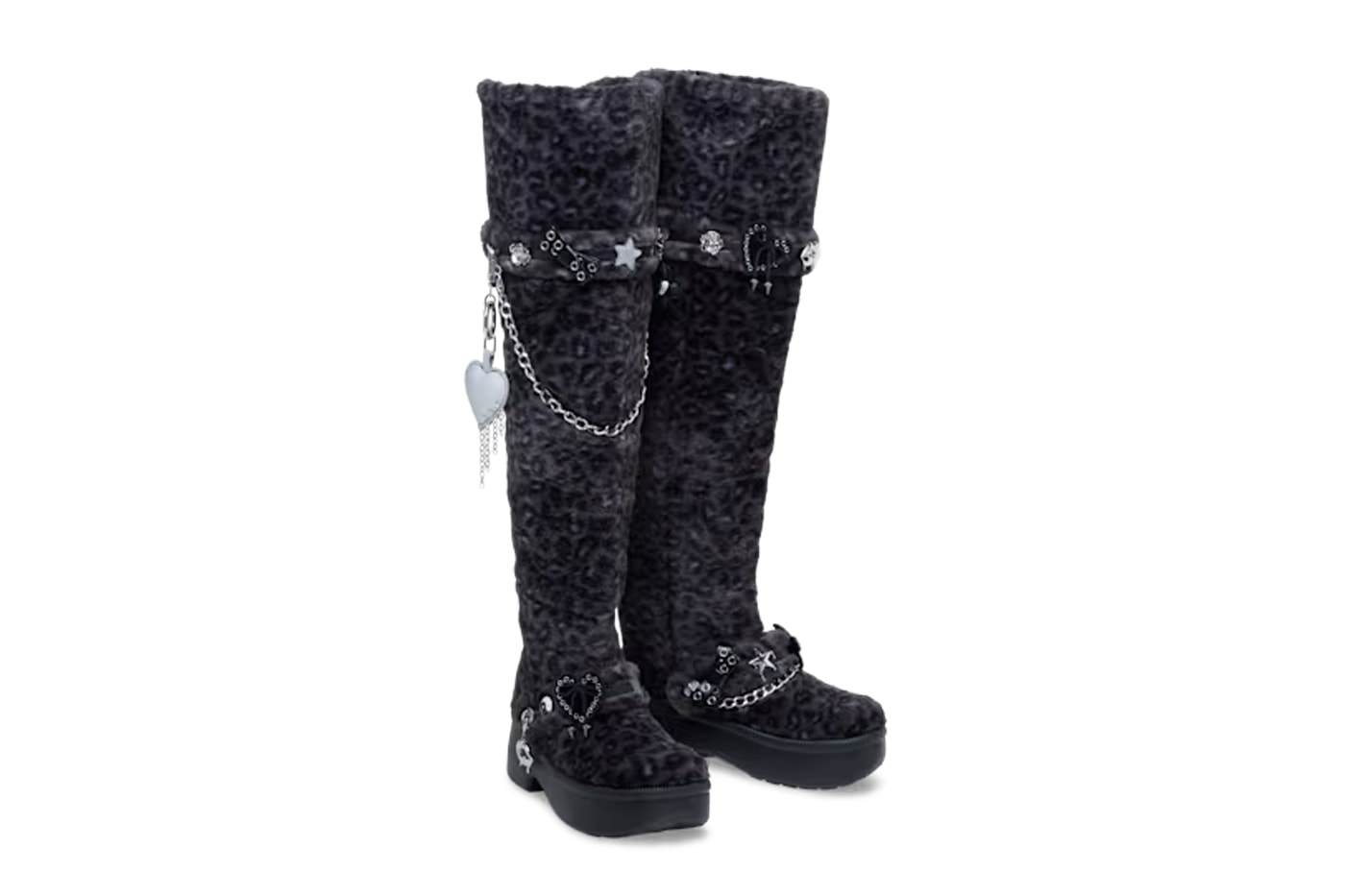 Crocs and T-Pain Show off Boots With the Fur Crocs Classic Unfurgettable Leopard Knee High Boot black 212387-0CU