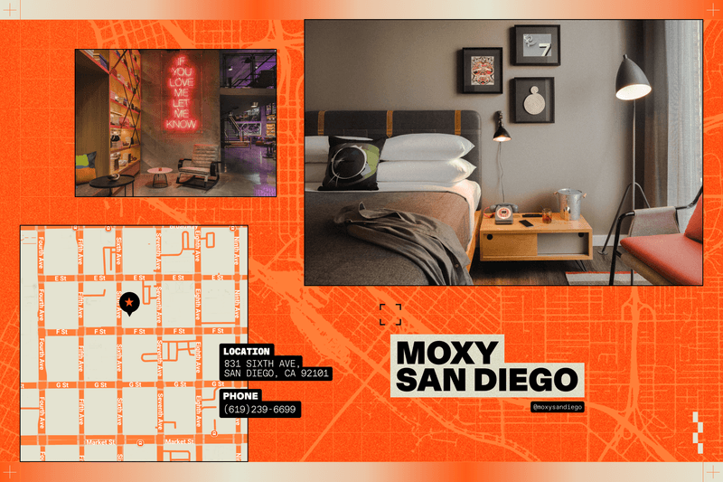 Marriott Bonvoy Travel Guide San Diego Gamers Moxy San Diego Downtown Super 7 Mission Beach and Fit Social Tacos El Gordo Stevie’s Thrift Store
