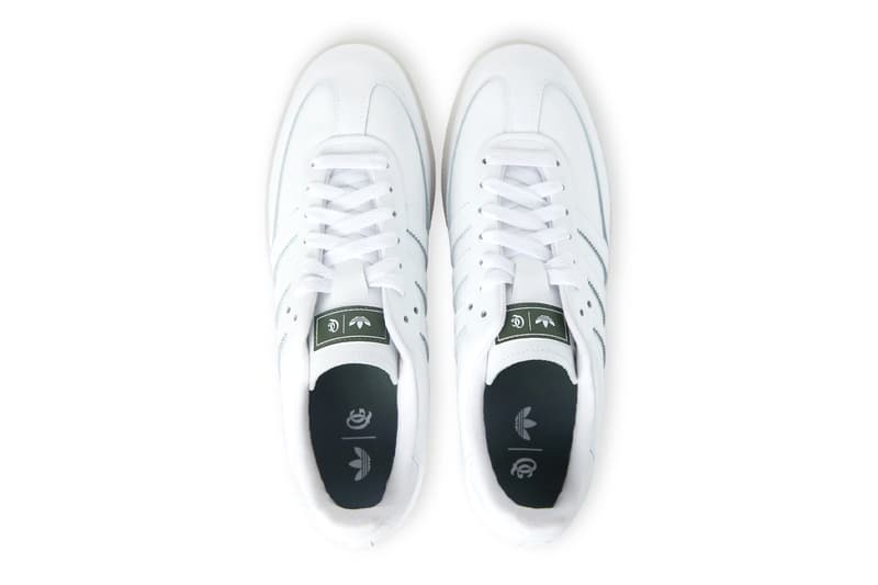 Official Look at the Quiet Golf x adidas Samba Golf hypegolf shoes collaboration release info spikes qg three stripes all white