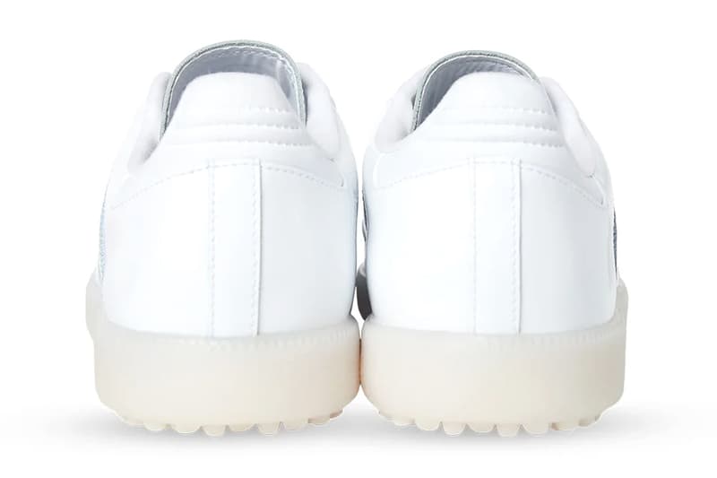 Official Look at the Quiet Golf x adidas Samba Golf hypegolf shoes collaboration release info spikes qg three stripes all white