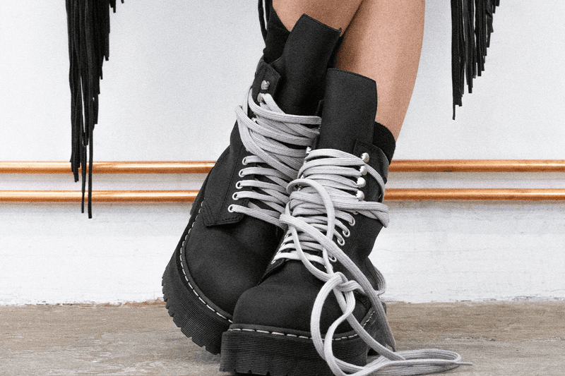 Rick Owens Dr Martens Quad Boot Collaboration 1B60 PENTALACE BOOT 1460 MEGALACE BOOT STEEL TOE BOOT