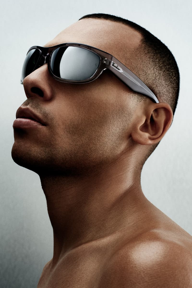 ray-ban hypebeast mega balorama sunglasses platinum anniversary collaboration 20th mirrored lens gray translucent logo silver pack