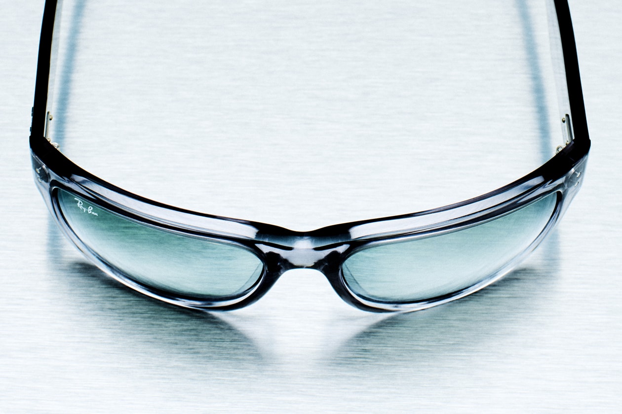 ray-ban hypebeast mega balorama sunglasses platinum anniversary collaboration 20th mirrored lens gray translucent logo silver pack