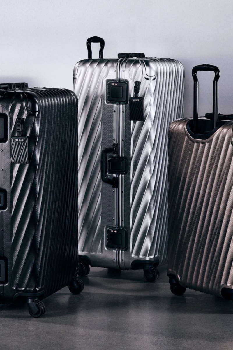 Kith for TUMI 50th Anniversary Collection Release Info 19 Degree Aluminum International Carry On Rolling Trunk Cigar Case Sunglass Case Watch Case Pewter Silver Stadium