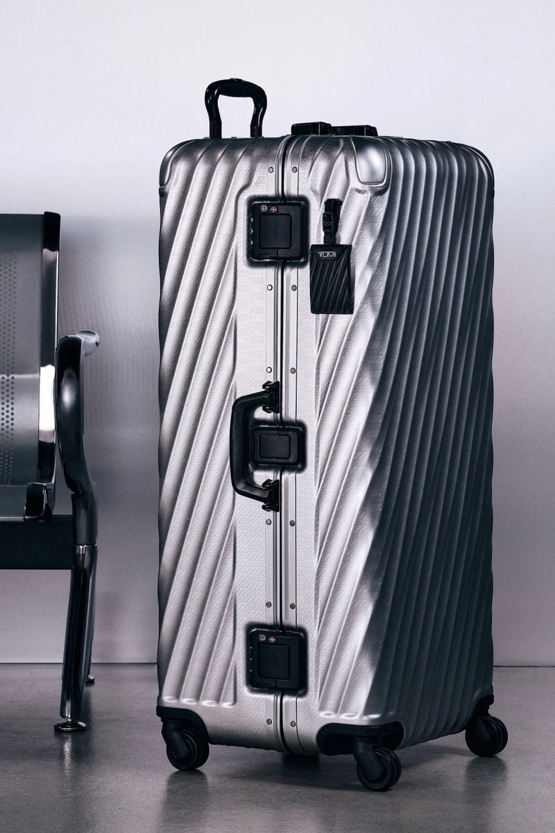 Kith for TUMI 50th Anniversary Collection Release Info 19 Degree Aluminum International Carry On Rolling Trunk Cigar Case Sunglass Case Watch Case Pewter Silver Stadium