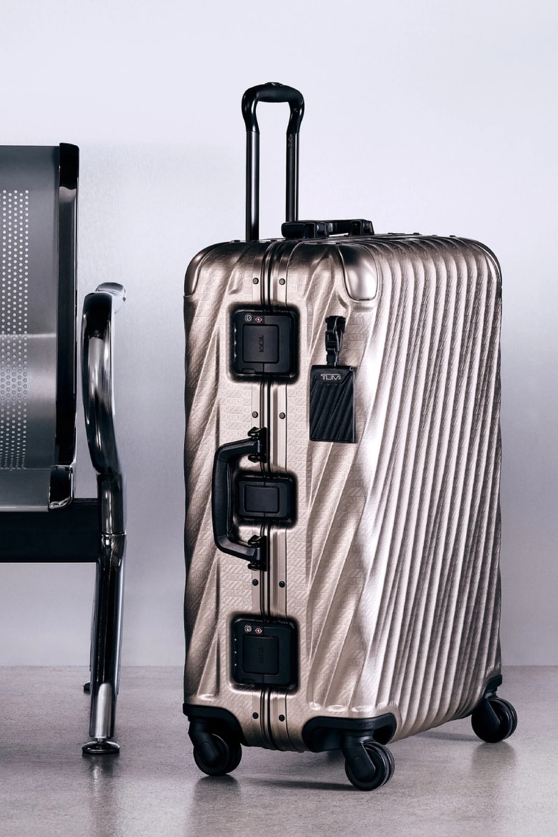 Kith for TUMI 50th Anniversary Collection Release Info 19 Degree Aluminum International Carry On Rolling Trunk Cigar Case Sunglass Case Watch Case Pewter Silver Stadium