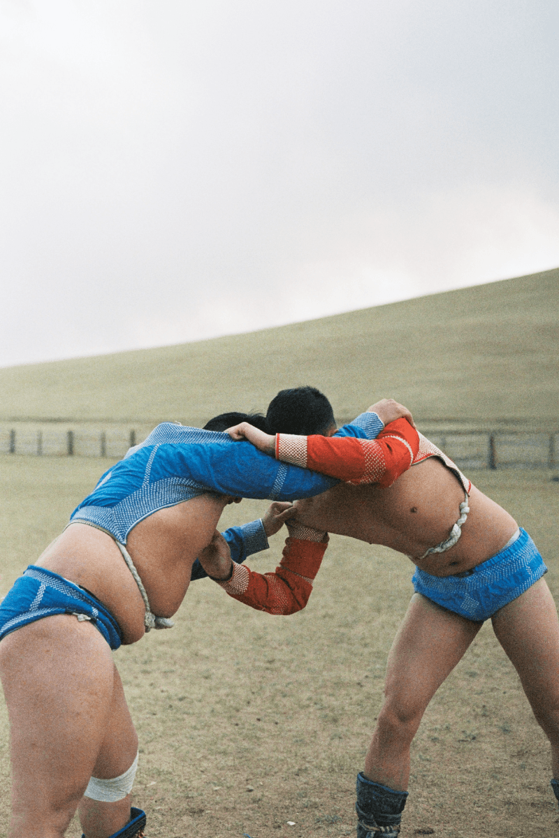 Mongolian steppe A Kind Of Guise's FW25 collection, Altai Mirage, Artist Jonathan Niclaus, Italian cotton corduroy, lambswool and hairy wool blends, purple dragon emblem,Dragon Wool Jacket and the Khivs Pullover.