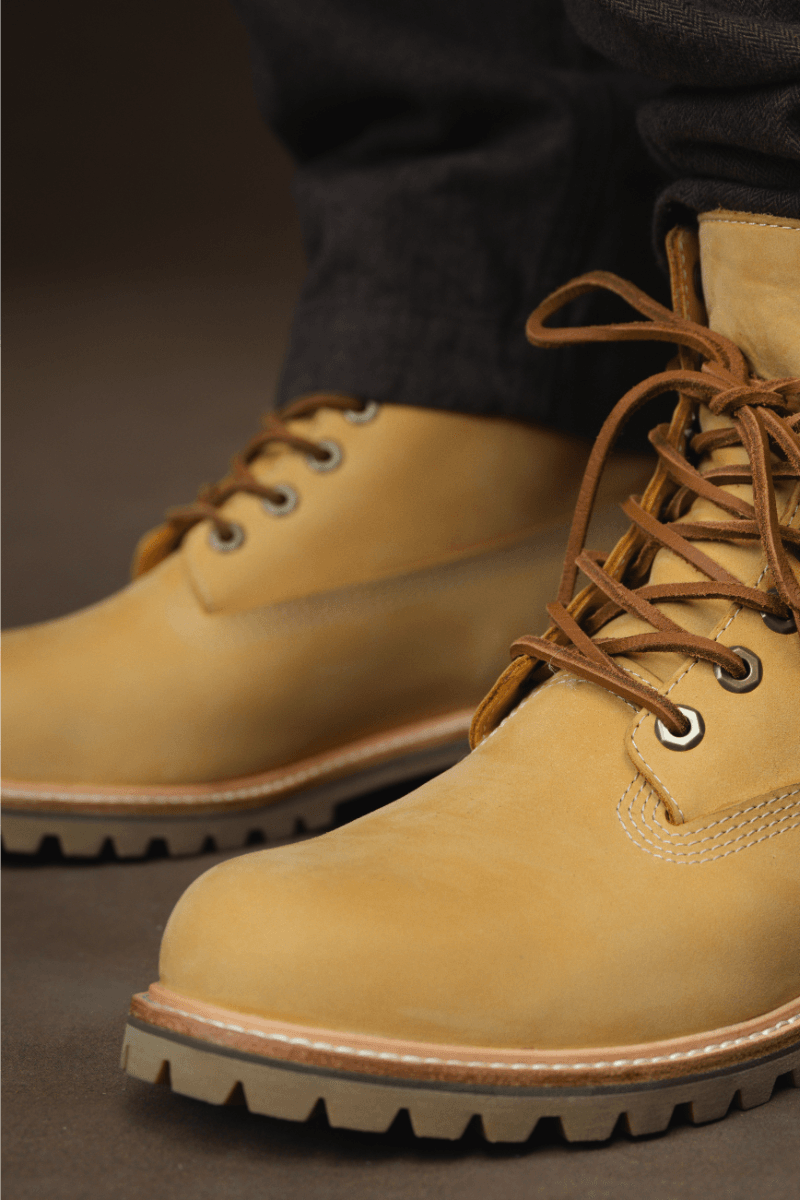 Timberland has just launched the Timberland® Waterproof Luxe Boot Horween® Dryden nubuck leather, Vibram® outsoles, 1973 yellow boot Timberland boot.
