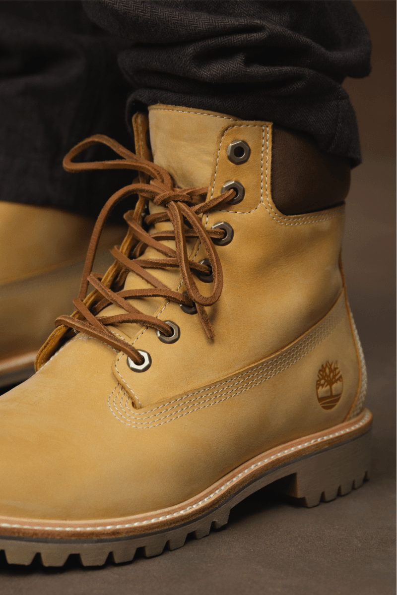 Timberland has just launched the Timberland® Waterproof Luxe Boot Horween® Dryden nubuck leather, Vibram® outsoles, 1973 yellow boot Timberland boot.