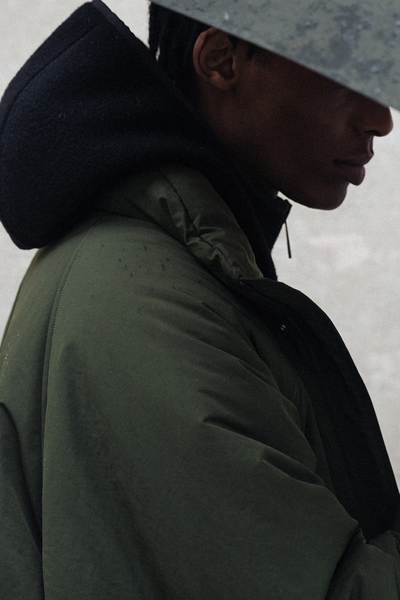 laminar herno lifestyle fall winter 2025 goretex technical parka bomber Miftha Bahardeen campaign Italian ripstop nylon shirt jacket midi skirt cap hat 