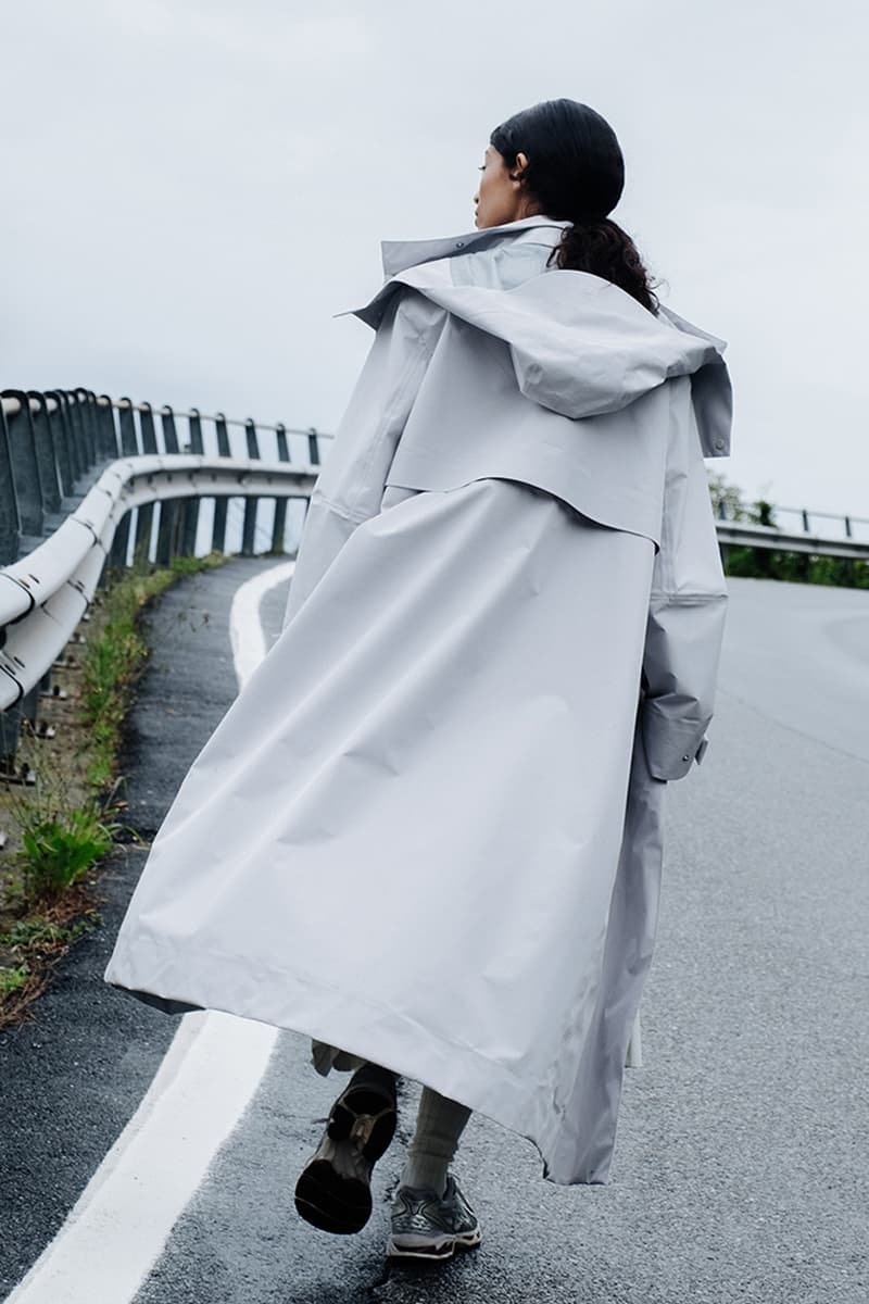 laminar herno lifestyle fall winter 2025 goretex technical parka bomber Miftha Bahardeen campaign Italian ripstop nylon shirt jacket midi skirt cap hat 