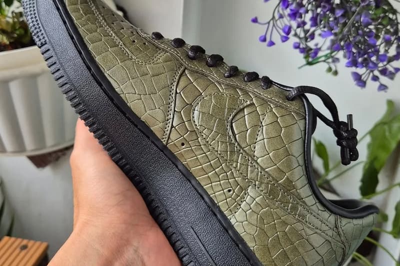 Nike Air Force 1 Low "Morse Code Croc Skin" Release Khaki/Black-Metallic Gold