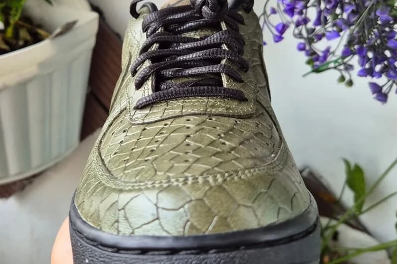 Nike Air Force 1 Low "Morse Code Croc Skin" Release Khaki/Black-Metallic Gold