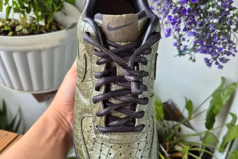 Nike Air Force 1 Low "Morse Code Croc Skin" Release Khaki/Black-Metallic Gold