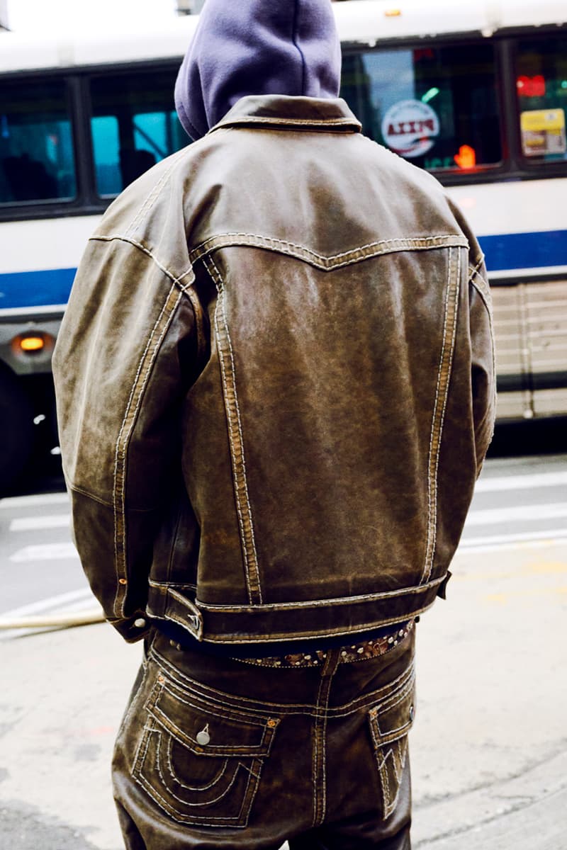 Supreme x True Religion Fall 2025 Collaboration denim jeans release info Leather Trucker Jacket, Puffer Jacket, L/S Shirt, Polo, Zip Up Hooded Sweatshirt, Leather Pant, Cargo Pant, Sweatpant, Earflap 5-Panel, 6-Panel and Beanie