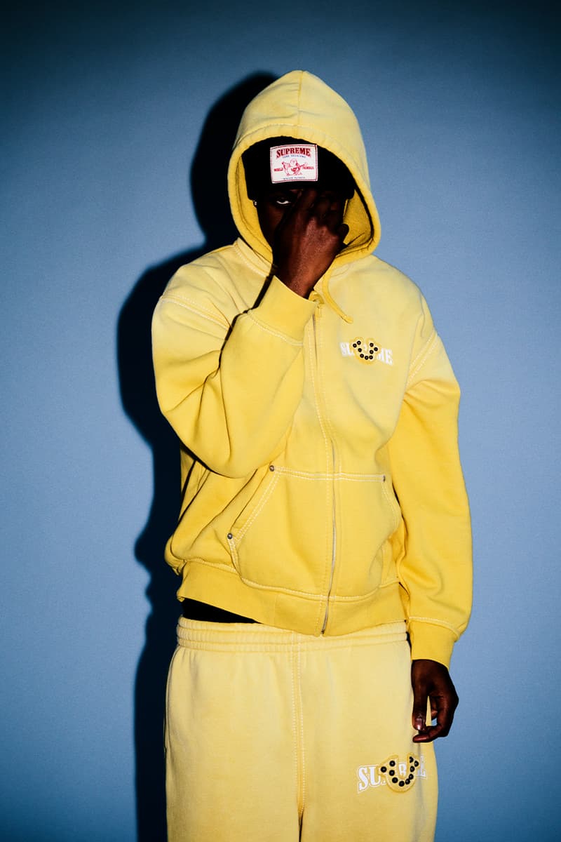 Supreme x True Religion Fall 2025 Collaboration denim jeans release info Leather Trucker Jacket, Puffer Jacket, L/S Shirt, Polo, Zip Up Hooded Sweatshirt, Leather Pant, Cargo Pant, Sweatpant, Earflap 5-Panel, 6-Panel and Beanie