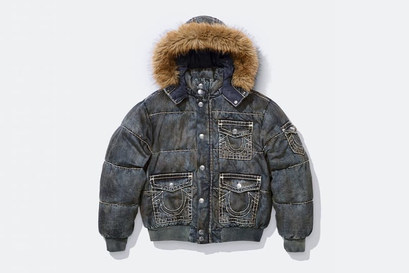 Supreme x True Religion Fall 2025 Collaboration denim jeans release info Leather Trucker Jacket, Puffer Jacket, L/S Shirt, Polo, Zip Up Hooded Sweatshirt, Leather Pant, Cargo Pant, Sweatpant, Earflap 5-Panel, 6-Panel and Beanie