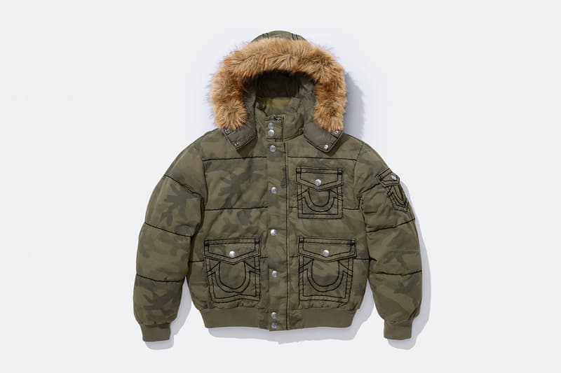 Supreme x True Religion Fall 2025 Collaboration denim jeans release info Leather Trucker Jacket, Puffer Jacket, L/S Shirt, Polo, Zip Up Hooded Sweatshirt, Leather Pant, Cargo Pant, Sweatpant, Earflap 5-Panel, 6-Panel and Beanie