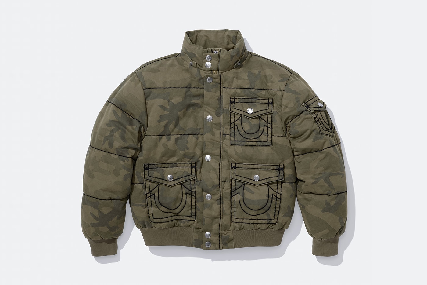 Supreme x True Religion Fall 2025 Collaboration denim jeans release info Leather Trucker Jacket, Puffer Jacket, L/S Shirt, Polo, Zip Up Hooded Sweatshirt, Leather Pant, Cargo Pant, Sweatpant, Earflap 5-Panel, 6-Panel and Beanie