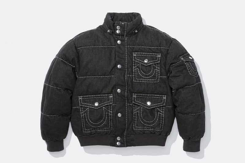 Supreme x True Religion Fall 2025 Collaboration denim jeans release info Leather Trucker Jacket, Puffer Jacket, L/S Shirt, Polo, Zip Up Hooded Sweatshirt, Leather Pant, Cargo Pant, Sweatpant, Earflap 5-Panel, 6-Panel and Beanie