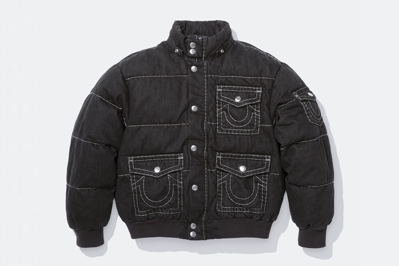 Supreme x True Religion Fall 2025 Collaboration denim jeans release info Leather Trucker Jacket, Puffer Jacket, L/S Shirt, Polo, Zip Up Hooded Sweatshirt, Leather Pant, Cargo Pant, Sweatpant, Earflap 5-Panel, 6-Panel and Beanie