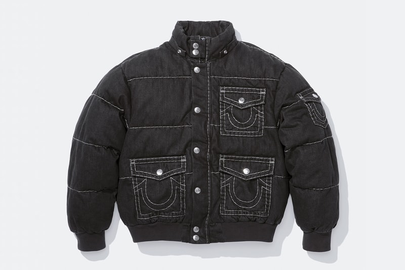 Supreme x True Religion Fall 2025 Collaboration denim jeans release info Leather Trucker Jacket, Puffer Jacket, L/S Shirt, Polo, Zip Up Hooded Sweatshirt, Leather Pant, Cargo Pant, Sweatpant, Earflap 5-Panel, 6-Panel and Beanie