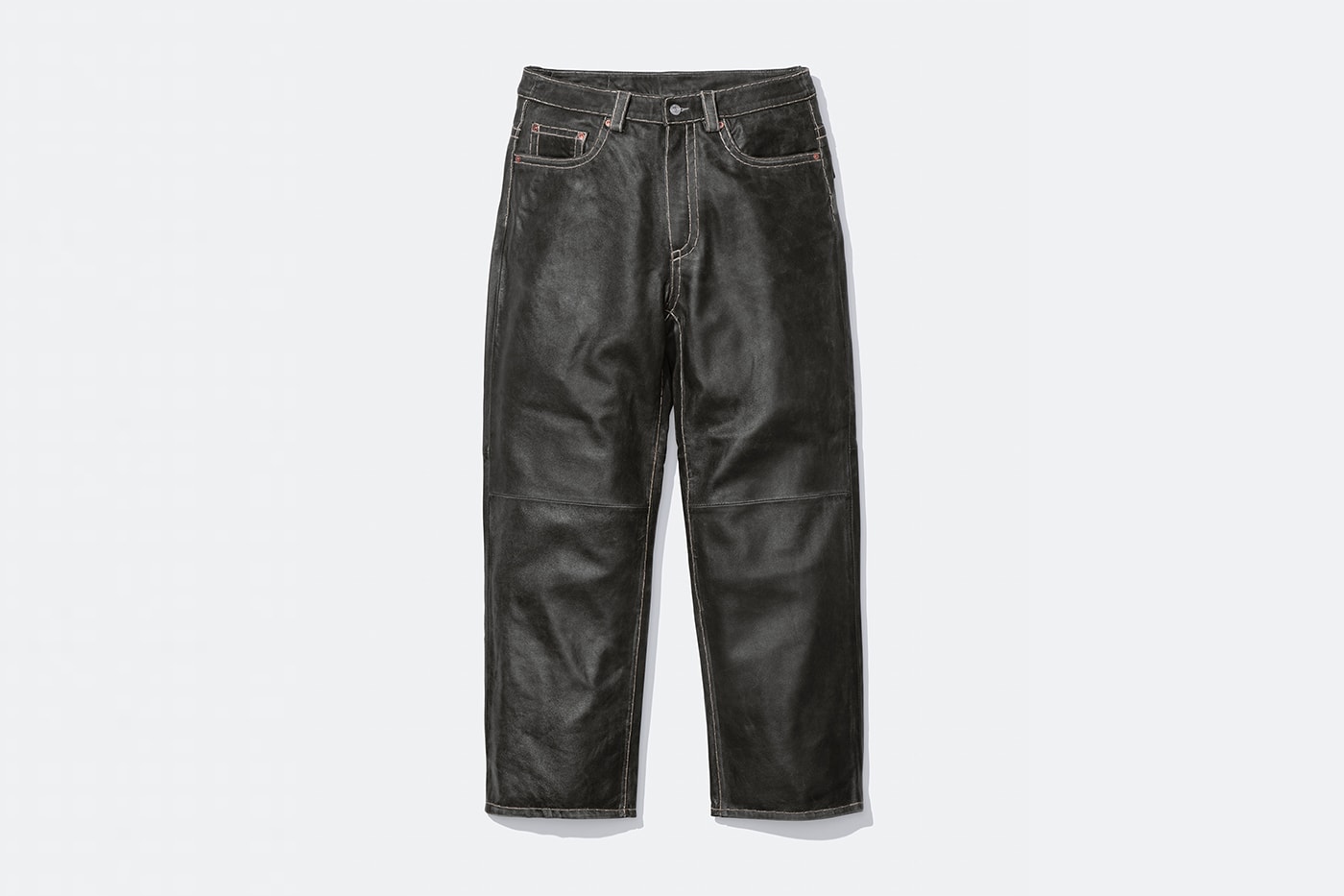 Supreme x True Religion Fall 2025 Collaboration denim jeans release info Leather Trucker Jacket, Puffer Jacket, L/S Shirt, Polo, Zip Up Hooded Sweatshirt, Leather Pant, Cargo Pant, Sweatpant, Earflap 5-Panel, 6-Panel and Beanie