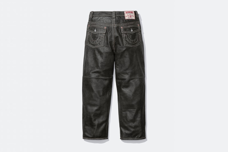 Supreme x True Religion Fall 2025 Collaboration denim jeans release info Leather Trucker Jacket, Puffer Jacket, L/S Shirt, Polo, Zip Up Hooded Sweatshirt, Leather Pant, Cargo Pant, Sweatpant, Earflap 5-Panel, 6-Panel and Beanie