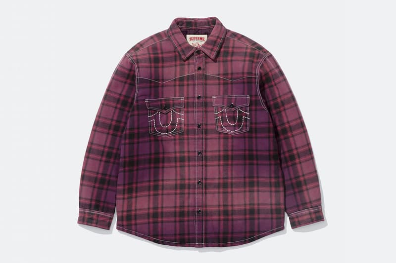 Supreme x True Religion Fall 2025 Collaboration denim jeans release info Leather Trucker Jacket, Puffer Jacket, L/S Shirt, Polo, Zip Up Hooded Sweatshirt, Leather Pant, Cargo Pant, Sweatpant, Earflap 5-Panel, 6-Panel and Beanie